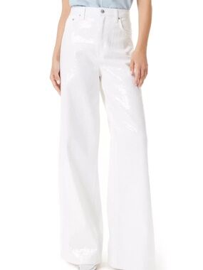 NWT Sam Edelman White Sequin Wide Leg Jeans 90s Bridal Wedding Party Pants 32
